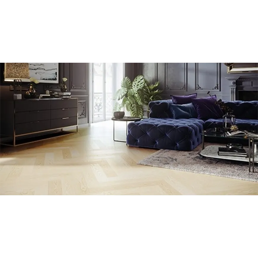 Parketlentės eglute Barlinek Herringbone 130 Moonlight Ash