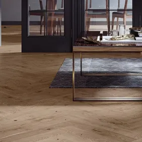 Ąžuolo parketlentės eglute Barlinek Herringbone 110 Serene Oak
