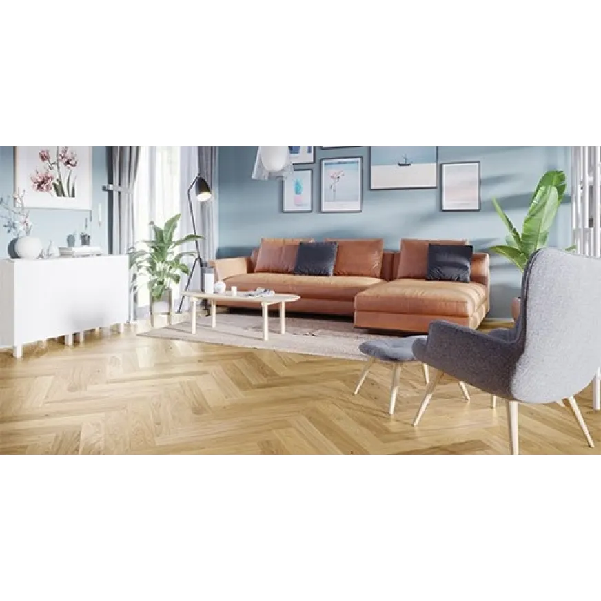 Ąžuolo parketlentės eglute Barlinek Herringbone 110 Caramel Oak