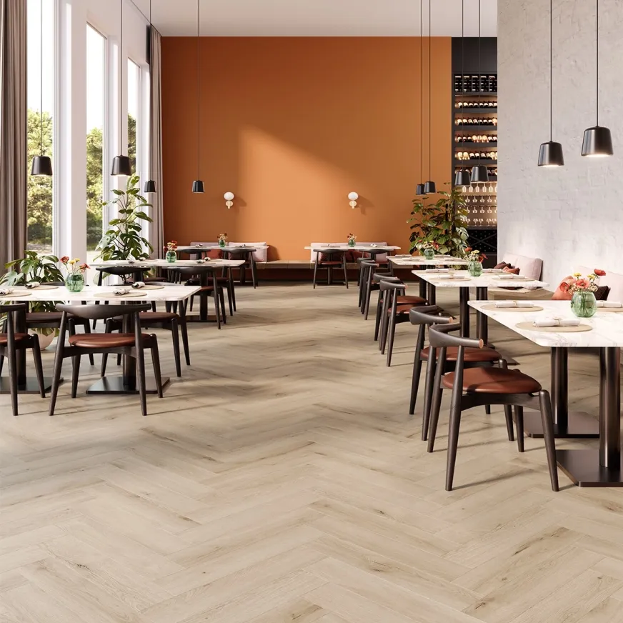 Rakinamos vinilinės grindys eglute Parquetvinyl Mantaro Herringbone Pecan MAN HB-5619-IB