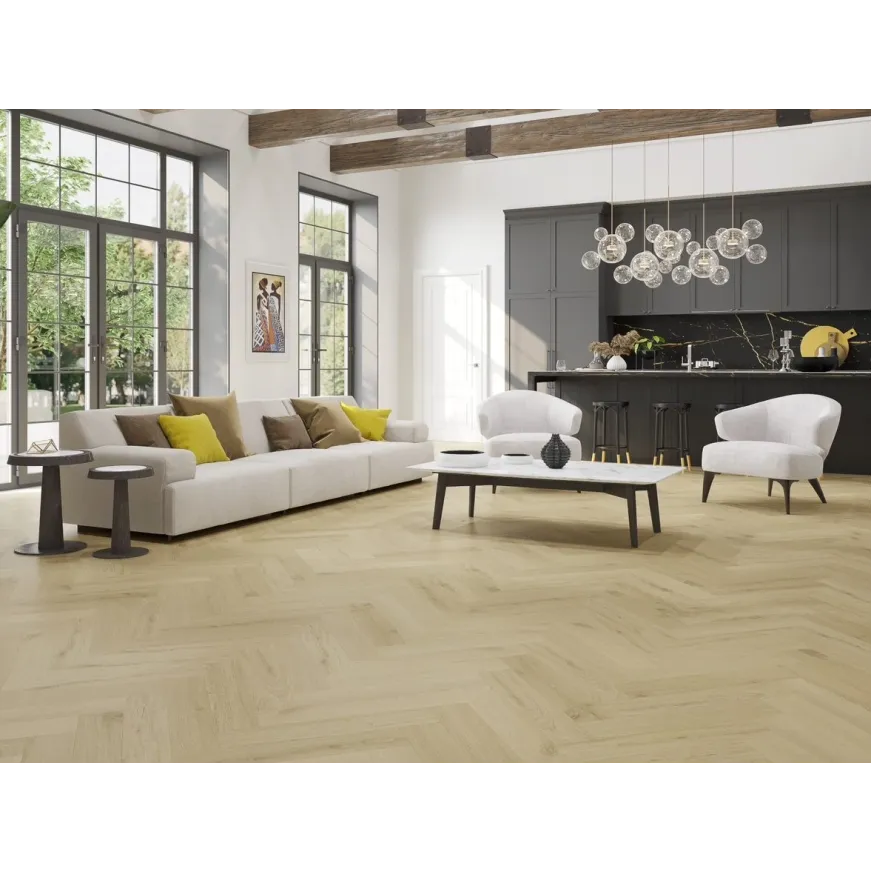 Rakinamos vinilinės grindys eglute YTD Designer Collection Herringbone DC069 Nordic White