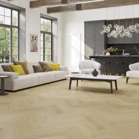 Rakinamos vinilinės grindys eglute YTD Designer Collection Herringbone DC069 Nordic White