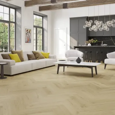Rakinamos vinilinės grindys eglute YTD Designer Collection Herringbone DC069 Nordic White