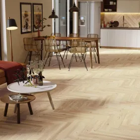Ąžuolo parketlentės eglute Barlinek Herringbone 110 Mont Blanc Oak