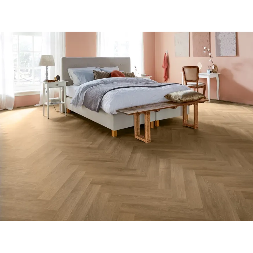 Rakinamos vinilinės grindys eglute mFLOR Solcor+ 55-05 Parva River Oak 56422 Danube