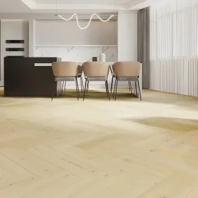 Ąžuolo parketlentės eglute Barlinek Herringbone 180 Bianco Oak