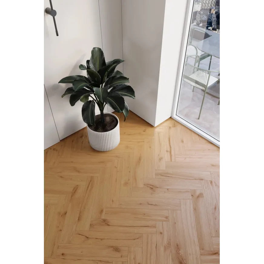 Rakinamos vinilinės grindys eglute Barlinek Next Step Herringbone DP5000028 Ginger Oak