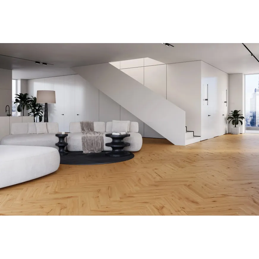 Rakinamos vinilinės grindys eglute Barlinek Next Step Herringbone DP5000027 Ginger Oak