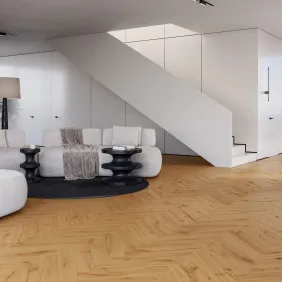 Rakinamos vinilinės grindys eglute Barlinek Next Step Herringbone DP5000027 Ginger Oak