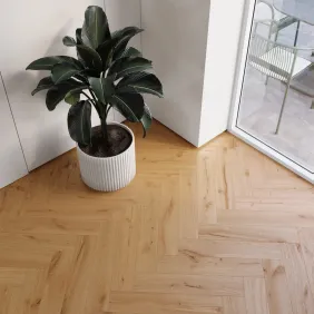 Rakinamos vinilinės grindys eglute Barlinek Next Step Herringbone DP5000027 Ginger Oak