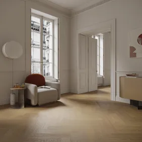Rakinamos vinilinės grindys eglute Barlinek Next Step Herringbone DP5000033 Antic Oak