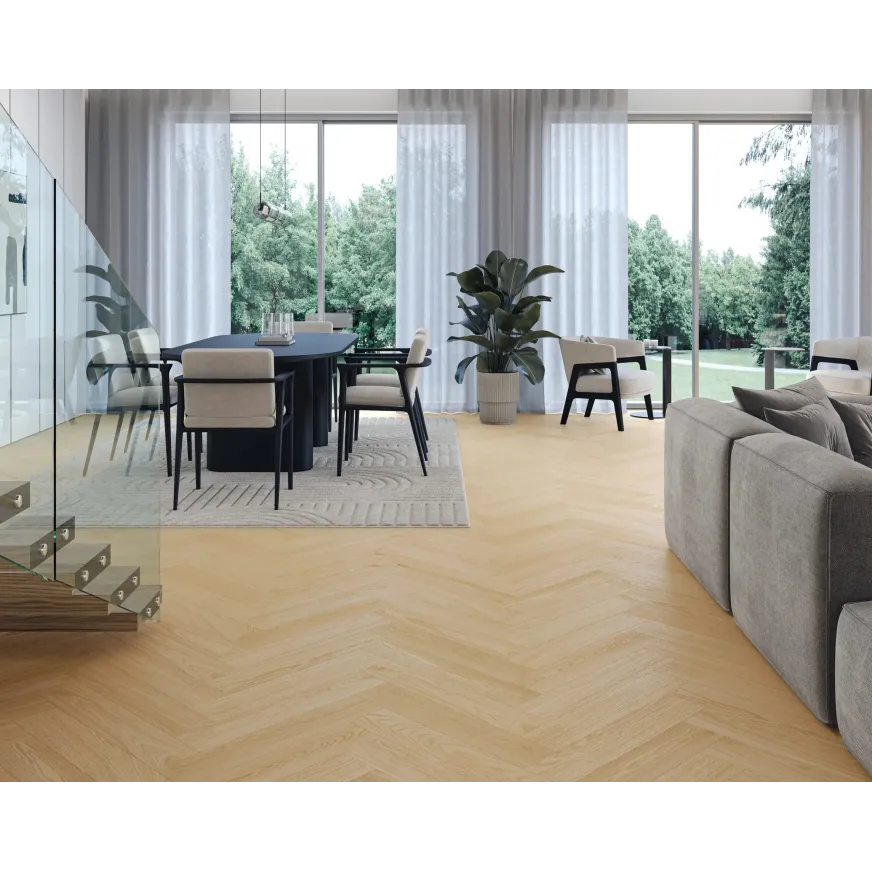 Rakinamos vinilinės grindys eglute Barlinek Next Step Herringbone DP5000035 Cream Oak