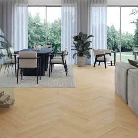 Rakinamos vinilinės grindys eglute Barlinek Next Step Herringbone DP5000035 Cream Oak