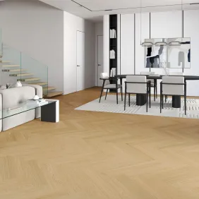 Rakinamos vinilinės grindys eglute Barlinek Next Step Herringbone DP5000035 Cream Oak