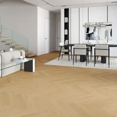 Rakinamos vinilinės grindys eglute Barlinek Next Step Herringbone DP5000035 Cream Oak